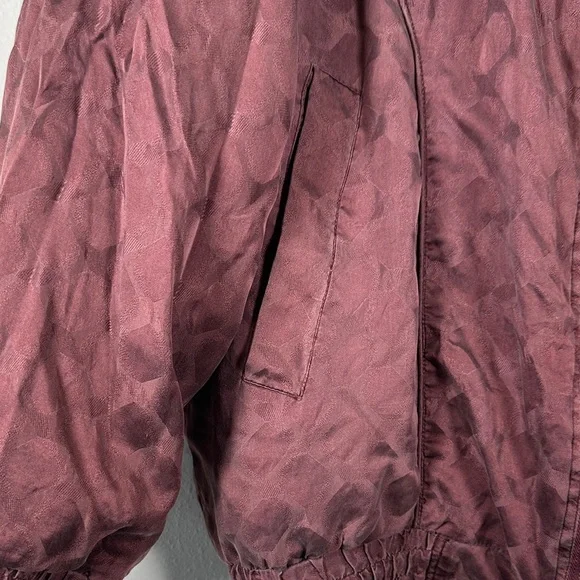 Vintage FUDA International Y2K Quilted 100% Silk Burgundy Bomber Jacket Size M - Picture 5 of 10